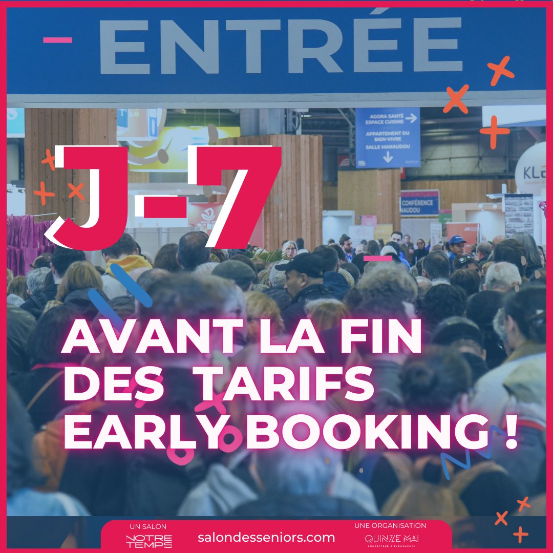 𝐉-𝟕 𝐚𝐯𝐚𝐧𝐭 𝐥𝐚 𝐟𝐢𝐧 𝐝𝐞𝐬 𝐭𝐚𝐫𝐢𝐟𝐬 𝐄𝐚𝐫𝐥𝐲 𝐁𝐨𝐨𝐤𝐢𝐧𝐠 𝐝𝐮 𝐒𝐚𝐥𝐨𝐧 𝐝𝐞𝐬 𝐒𝐞𝐧𝐢𝐨𝐫𝐬 𝐝𝐞 𝐏𝐚𝐫𝐢𝐬 ! Il ne reste plus que 7 jours pour profiter des tarifs préférentiels !
👉 salondesseniors.com/content/reserv…