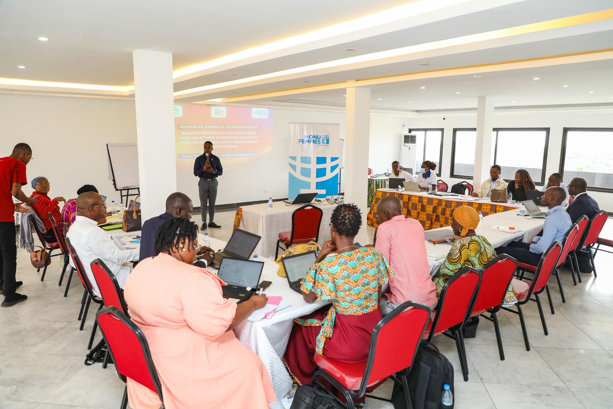 onufemmesCIV's tweet photo. Du 11 au 14 décembre, l’AG des 8
Cubs Genre universitaires a fait le bilan des actions pour l’égalité des sexes dans l’enseignement supérieur 🇨🇮 avec des recommandations, de nouvelles perspectives et élection d’un nouveau coordonnateur national. #ÉgalitéDesSexes
#ONU_Femmes https://t.co/Cx7KdltPqN