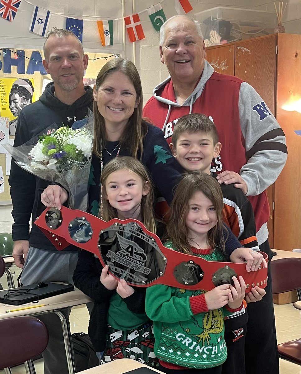 Pae_AllentownHS's tweet photo. Congratulations to Ms. Graham who received the Championship Belt for her outstanding work in-and out-of the classroom,mentoring,advising,leading her FEA students raising over $5500 for Pancreatic Cancer Awareness!She was celebrated with students and special guests! Redbird Pride! https://t.co/M9NViW7sZa