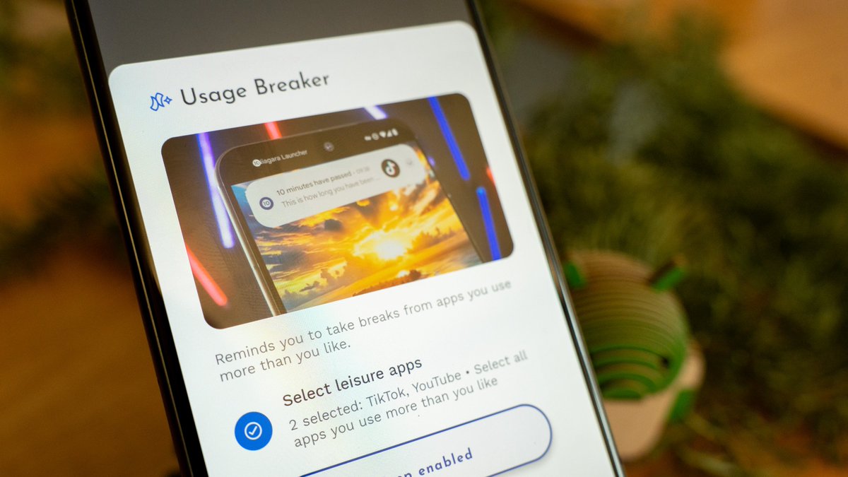 MishaalRahman's tweet photo. The folks behind the popular @NiagaraLauncher are rolling out a major update today, bringing a useful digital wellbeing feature as well as the ability to backup your settings!

The new digital wellbeing feature is called Usage Breaker and it's designed to give you gentle nudges that tell you you may be using an app for too long. It's not as restrictive as setting an app limit which is good because app limits can get in your way and some even override them as a result. You select the apps you think you spend too much time in, and Niagara will send a reminder about the duration of your current app session.

Usage Breaker is available in Niagara Pro. The devs realize it's very similar to the screen time reminder feature that Google recently rolled out, but hey, what can you do: great minds think alike. (They were obviously working on this separately.)

The other major new feature is backup support. This lets you reliably transfer your setup of Niagara from one device to another. It's available for both Free and Pro users under the Advanced menu in Niagara Settings. The feature is in preview right now so the devs warn everything may not transfer yet. Also it's not designed to transfer your home screen setup.

Lastly, the team has some big personal news: working on Niagara Launcher is now their full time job! They've opened up a proper office in Germany and did the paperwork to turn the project into a proper company. Going full-time has allowed them to work on long requested features like backup support as well as fix many bugs.

To make this sustainable, the Niagara devs will be raising the price of Pro, but only for new subscribers starting in February 2025. Lifetime purchases are unaffected.

Congrats to the team on this big launch!