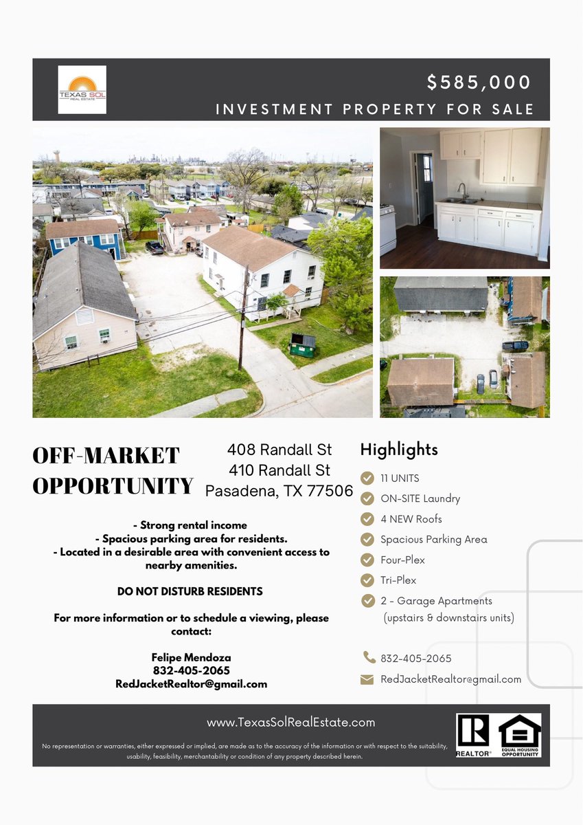 RedJacket_Group's tweet photo. 🚨OPEN HOUSE - Friday 12/19 - 12-2:30pm
🔥Off Market
👀 11 Units - $585,000
Pasadena, TX 
#Houston #RealEstate #Investment #Property #MultiFamily #Realtor #offmarket #pasadena #investor #houstontx #buy #investors #caprate #tx https://t.co/i51E0O8udc