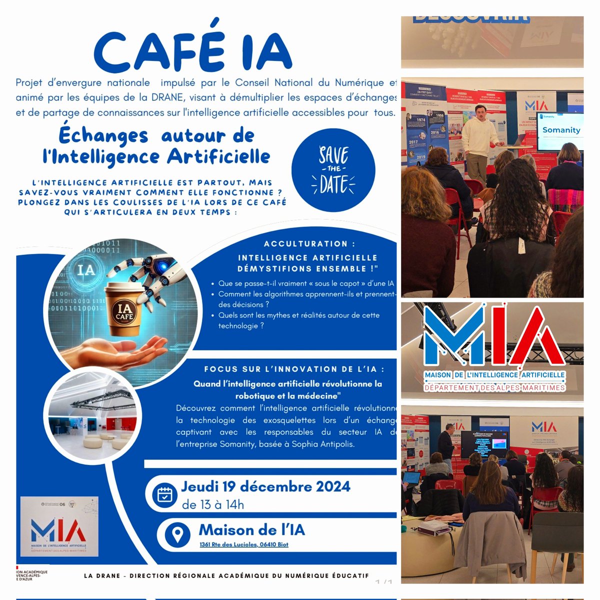 Formation DRANE sur l'IA pour les enseignants à la MIA : une journée riche en échanges, acculturation et pratiques  ! ☕ Café IA avec Mathieu Merian, PDG de Somanity, expert en exosquelettes. Infos, témoignages et innovations au rendez-vous ! #IA #Éducation #Innovation