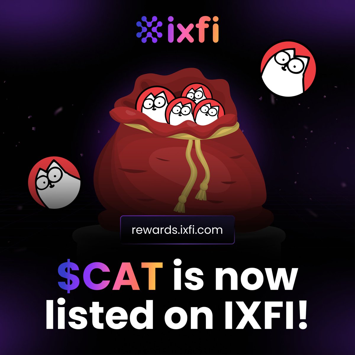 Cat season you say? Purr-fect. $CAT now live on IXFI! 😼

Buy it, trade on spot markets, research it, or enjoy rewards. <a href="/SimonsCatMeme/">Simon's Cat Token</a>, the viral brand with 1.6B+ YouTube views, is here.

Hurry up, $CAT bags will be available as rewards soon.

👉 rewards.ixfi.com
