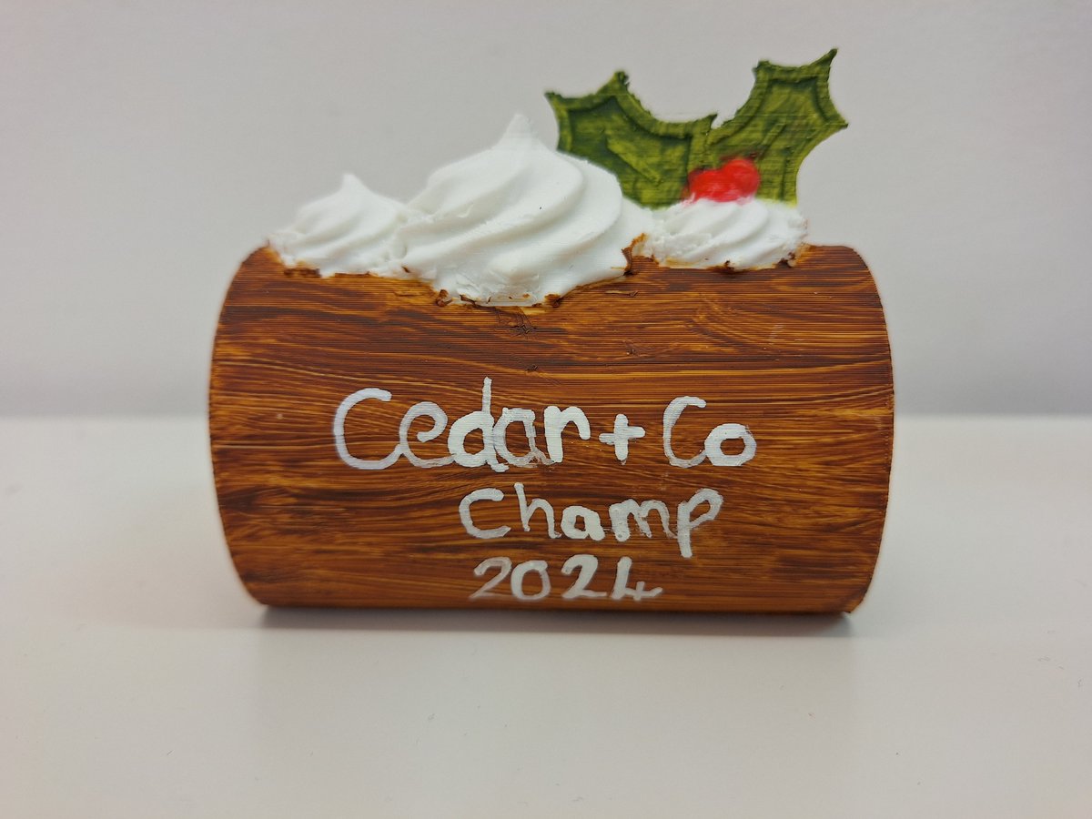 Congratulations to our fabulous yule log winner, Bella, with her special Yule log trophy.

Tax returns mostly done, tying up lose ends and we really are winding down now!
#yulelog #officeChristmas