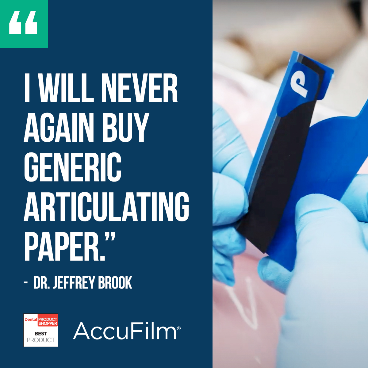 "I will never again buy generic articulating paper." AccuFilm and AccuFilm FastCheck have both been awarded “Best Product” by Dental Product Shopper during an evaluation with dentists. Read the full evaluation and comments to learn more: ow.ly/IbIZ50UsAyJ