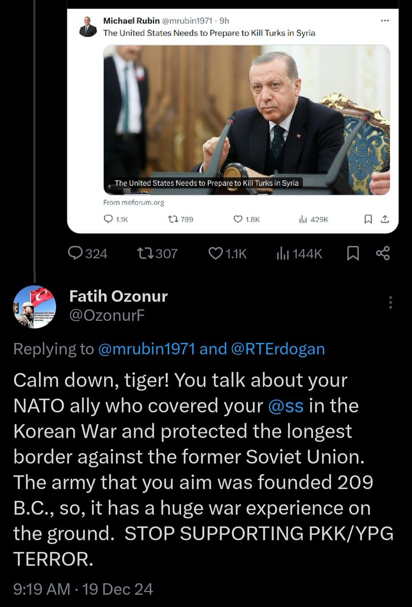 OzonurF's tweet photo. HERKES YAZSIN LÜTFEN...

Suriye operasyonları için Türkleri öldürmekten bahseden Amerikalı, Türkiye Cumhuriyeti düşmanı
MICHAEL RUBIN'a herkes yazsın lütfen; ister Türkçe ister İngilizce yeterki tepkinizi verin. Link aşağıda.

https://t.co/e1fDbg07Xi

F. Özonur/TASFO https://t.co/viwshRBn4q