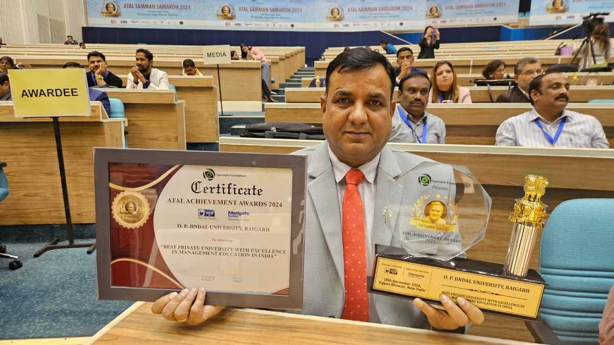 O. P. Jindal University (@opjuniversity) on Twitter photo ๐โจ Weโre Celebrating Excellence! โจ๐
<a href="/OPJUniversity/">O. P. Jindal University</a> is proud to receive the "Best Private University for Excellence in Management Education in India" award at the Atal Samman Samaroh 2024, Vigyan Bhawan, New Delhi
Thank you to our faculty, staff, and students for making this ๐โจ Weโre Celebrating Excellence! โจ๐
<a href="/OPJUniversity/">O. P. Jindal University</a> is proud to receive the "Best Private University for Excellence in Management Education in India" award at the Atal Samman Samaroh 2024, Vigyan Bhawan, New Delhi
Thank you to our faculty, staff, and students for making this