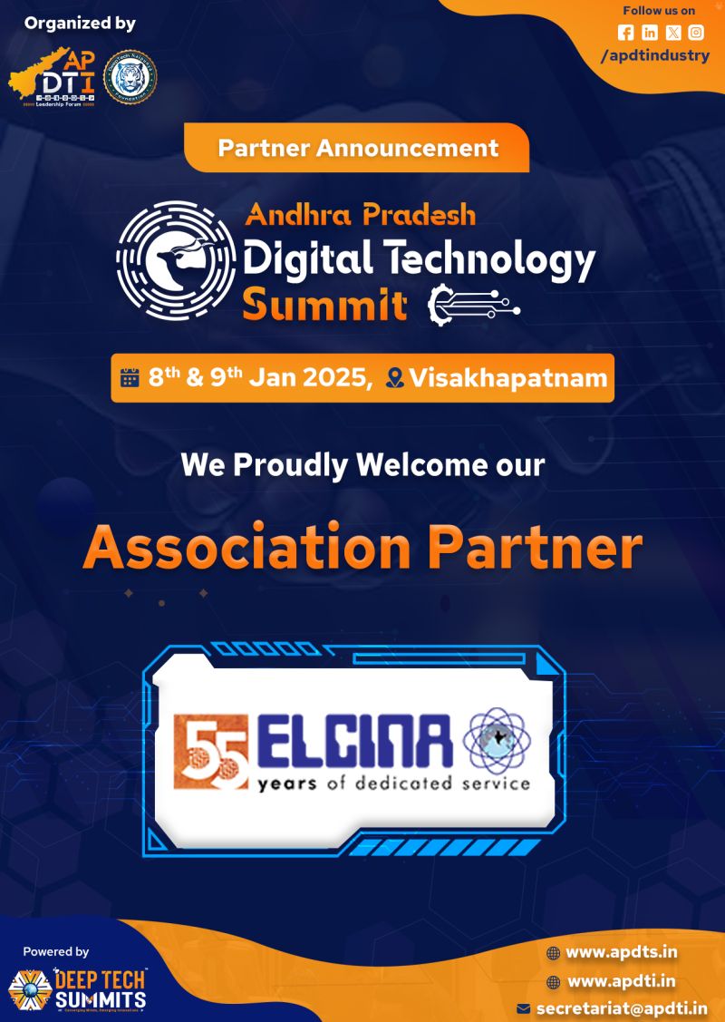 apdtindustry's tweet image. We are thrilled to announce @ELCINA_INDIA as #AssociationPartner for #AP Digital Technology Summit 2025 (#APDTS25) in #Visakhapatnam 

𝐑𝐞𝐠𝐢𝐬𝐭𝐞𝐫 𝐚𝐭: apdts.in/register/

#DigitalTechnologySummit #TechSummit #Vizag #Digital #ELCINA #Electronics #Digitaltech
