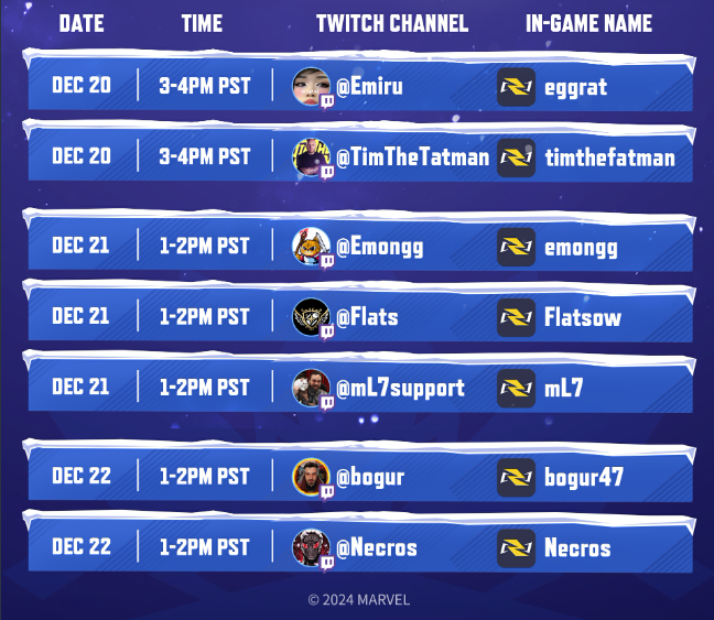 TheGuidesGuy's tweet photo. Join Marvel Rivals Quick Matches for a chance to win a FREE SKIN OF YOUR CHOOSING if you find these streamers during these designated times! https://t.co/RarQ5V8gi8