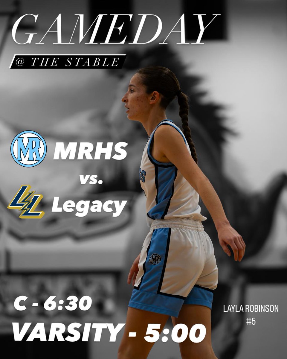 GAMEDAY‼️
MRHS vs. Legacy @ The Stable
RIVAL GAME! BE THERE OR BE ⬛️

Varsity - 5:00 (main gym)
C - 6:30 (aux gym)