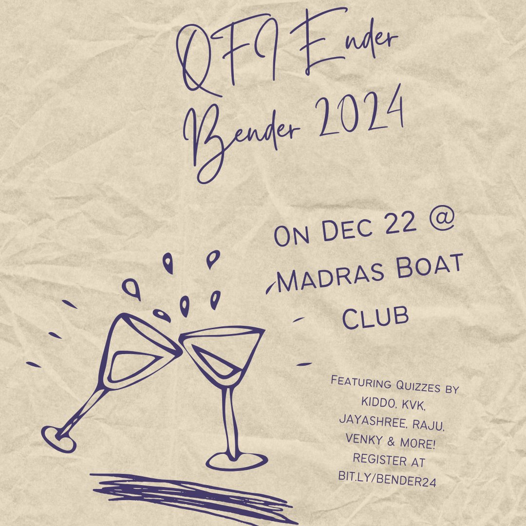 quizfoundation's tweet photo. Ender Bender on Sunday at Madras Boat Club from 10 AM to 6 PM. Be there for a lovely day of quizzing. Details at https://t.co/qEBu0K0DR7 https://t.co/vBYF8oAvK4
