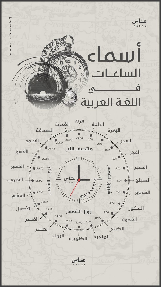 جمال #اللغة_العربية يتجلى في أسمائها للساعات، حيث تروي الوقت بأعذب الألفاظ.