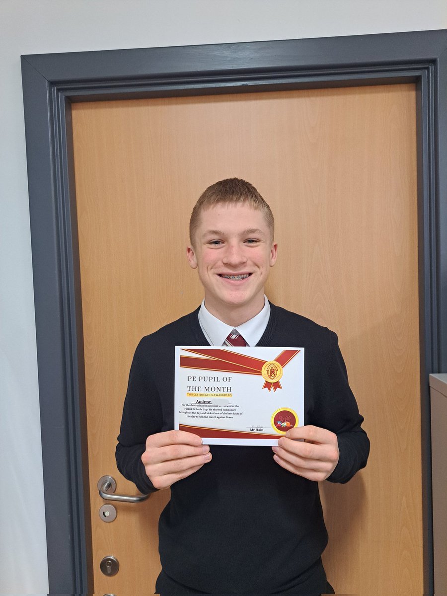 👏Congratulations to Andrew who earned Mr Hains Pupil of the Month for November. 

🎯His game winning kick against Braes and his growing confidence and composure has helped the team enormously.