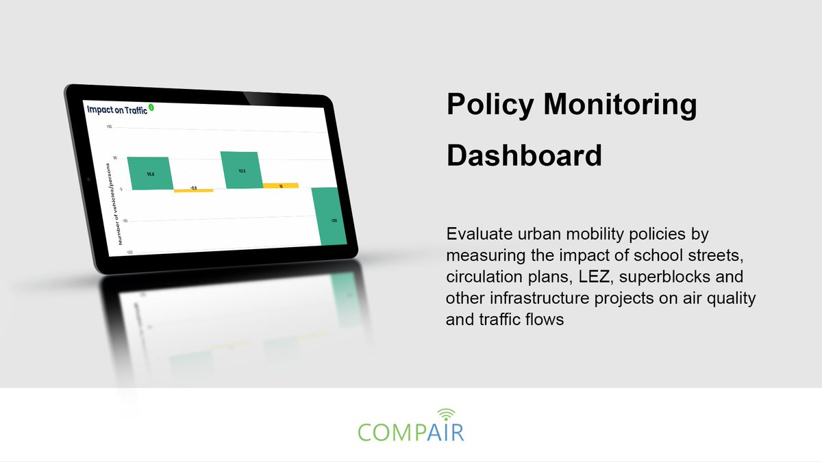 Policy Monitoring Dashboard helps study the impact of planning measures on traffic and air pollution. By monitoring target location &amp; surrounding areas you can see if policy intervention is effective or simply moves the problem further afield/displacement

monitoring.wecompair.eu/dashboards/pol…