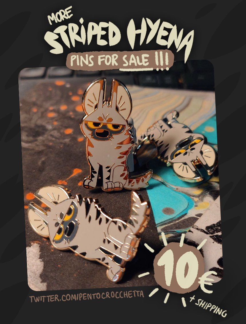 pentocrocchetta's tweet image. The hyena enamel pins are back in stock with a brand new hyena sticker page! Check it out on my shop (link in bio)