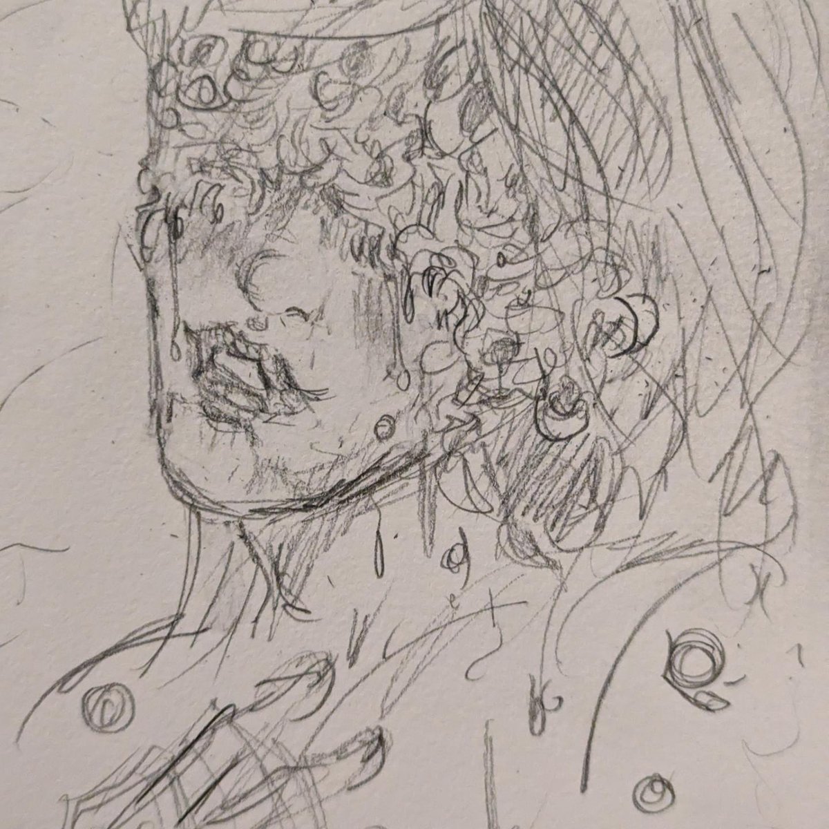 Bleeding King Ambrose sits on a throne made from the warped and twisted bodies of his own servants...

#horror #fungus #parasite #sketch #OC #traditionalart #bodyhorror