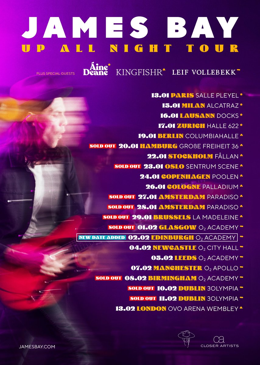 Very excited to have some wonderful people joining me on tour next year ♥️ Get your tickets now x

jamesbay.com/live