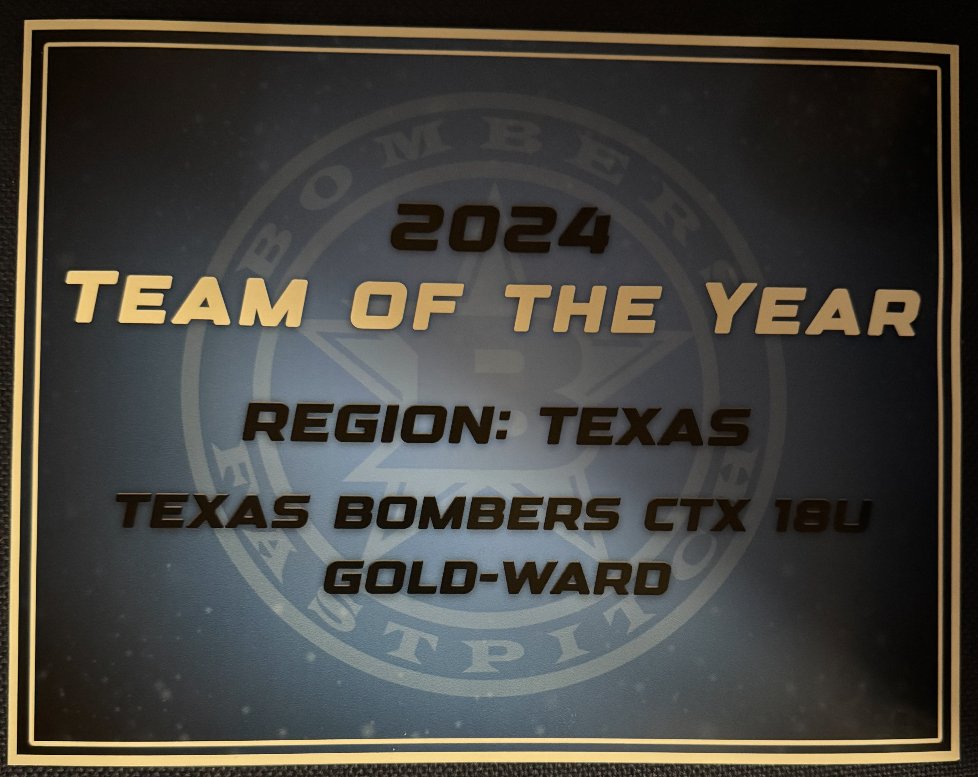 Honored to announce we were named "Team of the Year" in Texas at the Bombers Coaches Banquet!

Huge thanks to:
✨ Our amazing current and past players
✨ Our supportive families
✨ Our assistant coach
✨ Everyone who’s been part of this journey!
Proud to represent the Bombers!