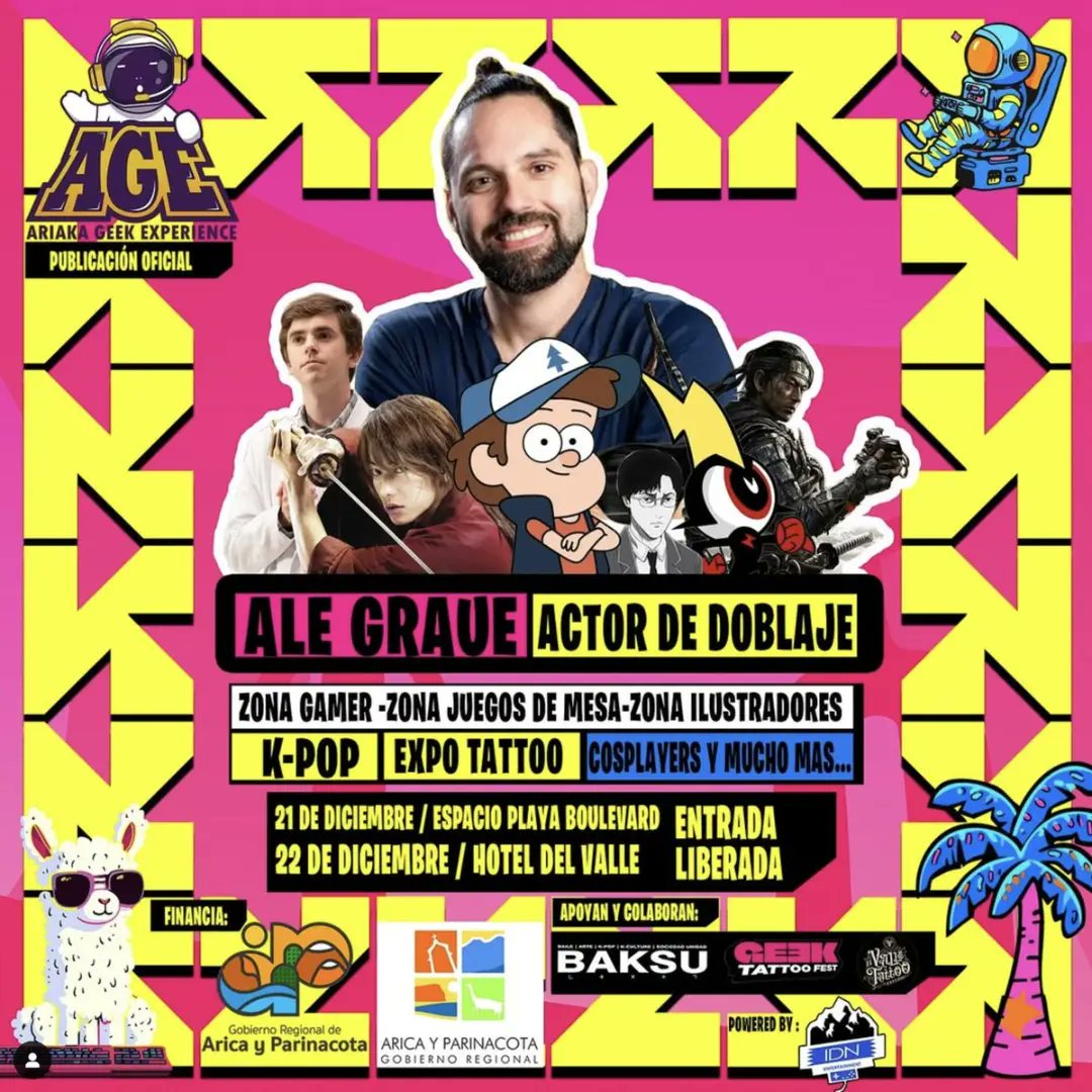 AlejandoMurua's tweet photo. Evento friki gratuito en la ciudad de Arica
#GravityFalls #willywonka #alegrau #PowerRangers #eventosfrikis #cosplay #Animes #gaming_news #samuraix #cinefriki #mundofriki #culturageek https://t.co/M8Q9TmgJBQ