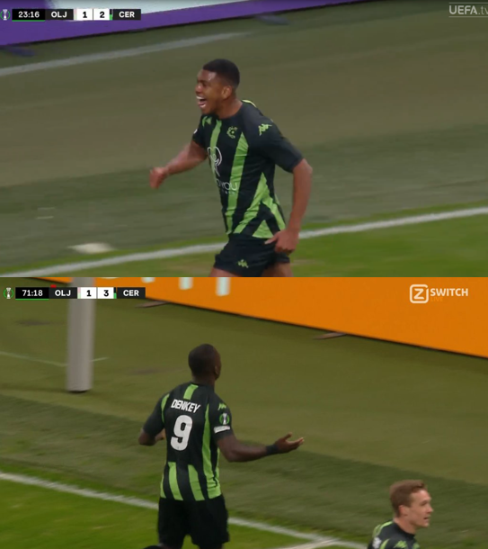 foet247europa's tweet photo. Kazeem Olaigbe scored twice and grabbed an assist in Cercle Brugge's 4-1 win over Olimpija. Kévin Denkey also signed off with a goal. #UECL #OLJCER https://t.co/AePl7ROTRN