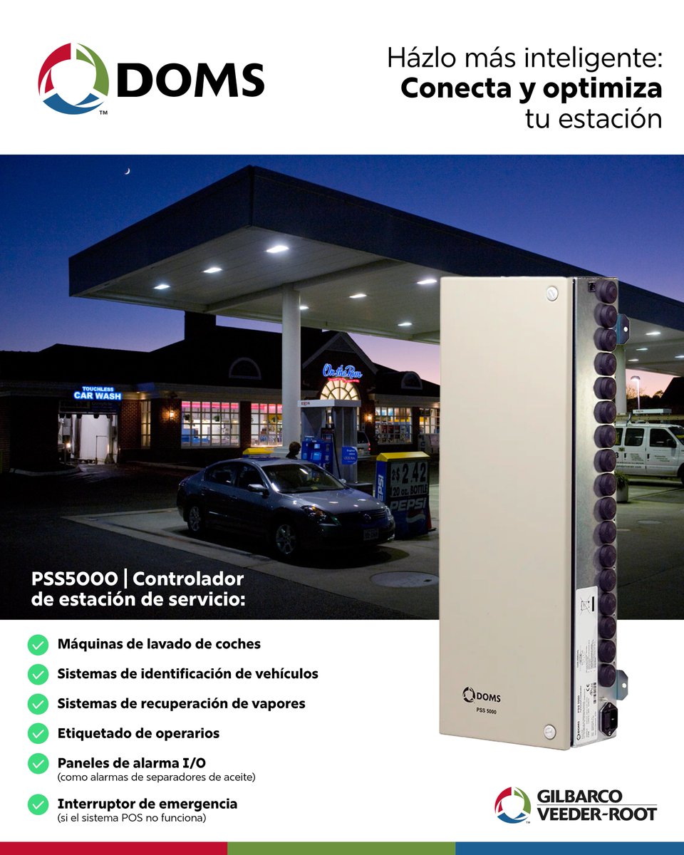 DOMS te brinda tecnología inteligente que conecta cada aspecto de tu operación, permitiéndote tener un control preciso y optimizar cada proceso de manera eficiente. gilbarco.com/la/products/do… #DOMS5000 #ControlDeEstaciones #TecnologíaDeCombustible #GilbarcoVeederRoot
