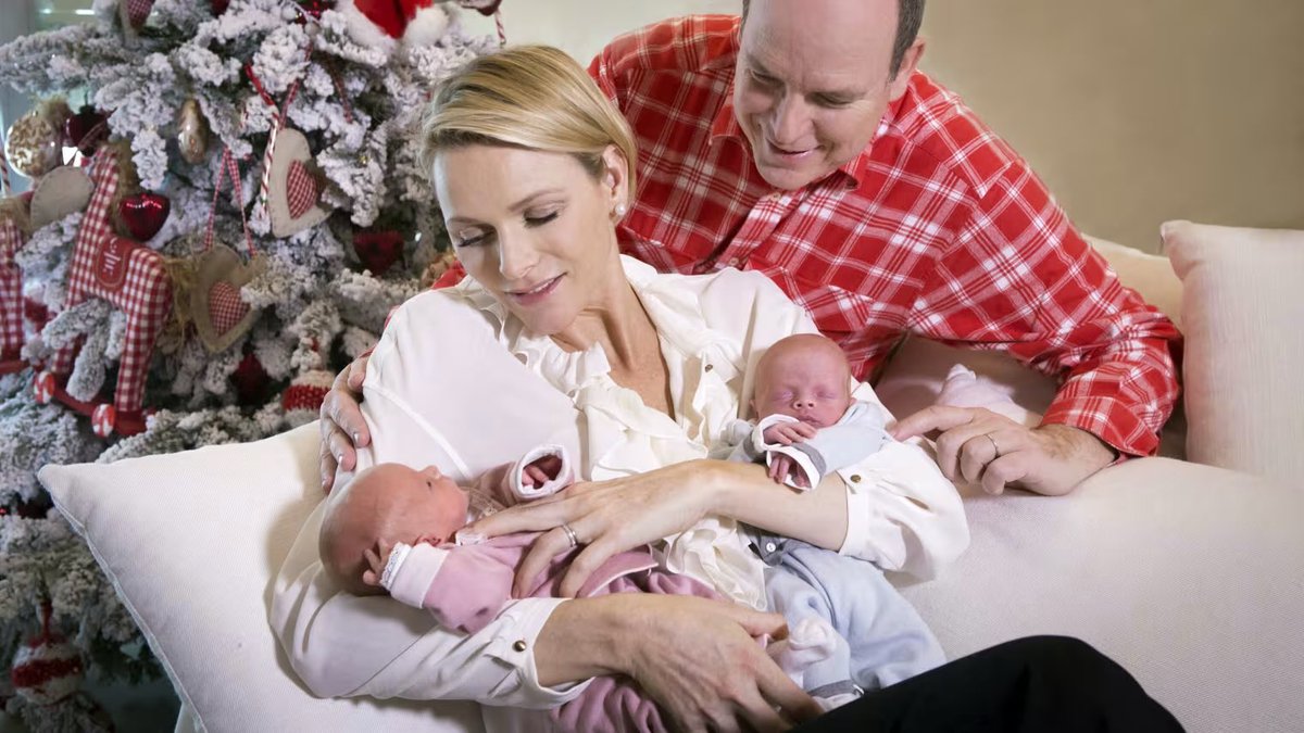 Prince Jacques and Princess Gabriella were just a few days old when the first Christmas family photos were taken at the Princess Grace Hospital Centre in Monaco. 

The twins were wearing Baby Dior rompers. Princess Charlene’s blouse is still a mystery.