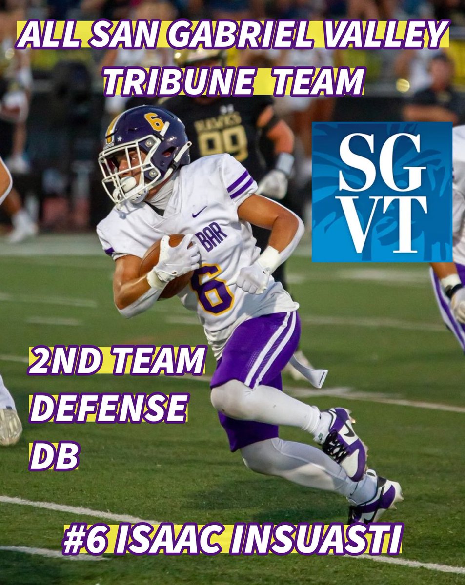 brahmafootball's tweet photo. Congrats to senior #6 @InsuastiIsaac being named SGV Tribune All Area 2nd Team. Go Brahmas 🟣🟡🤘🏾 https://t.co/rQwPz8or21