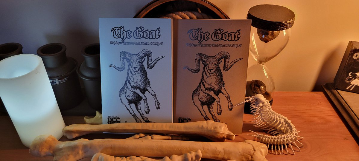 Picked up proofs of The Goat class guides and spotted errors in the equipment chart, on the inside cover. I just fixed them and re-uploaded the PDFs to DTRPG and Itch. I'll send new files to the printer shortly.