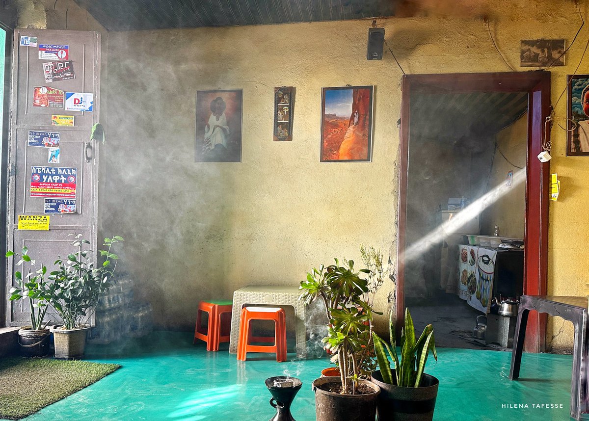 A beautiful bright morning in a cozy coffee corner in Adigrat town. 
Having coffee enjoying the beautiful pictures hanging 🧡

 #CaptureEthiopia #Ethiopia #VisitEthiopia #LandOfOrigins #CoffeeTime