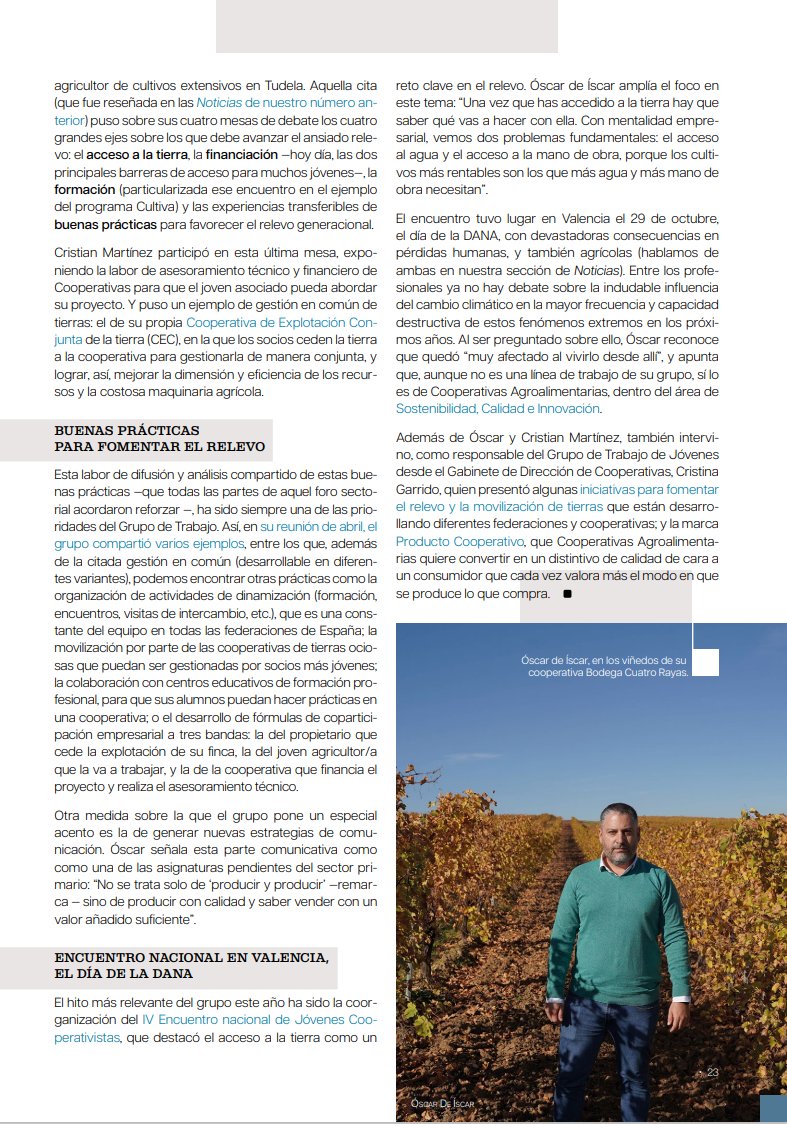 La revista <a href="/redPAC_/">Red PAC</a> incluye en su especial #relevogeneracional una entrevista a Oscar de Íscar 
 “es muy difícil ser agricultor sin formar parte de una #cooperativa”
redpac.es/revista/2025in…
#JóvenesCoops #Cooperativas
<a href="/urcacyl/">Urcacyl. Cooperativas agroalimentarias CyL</a>