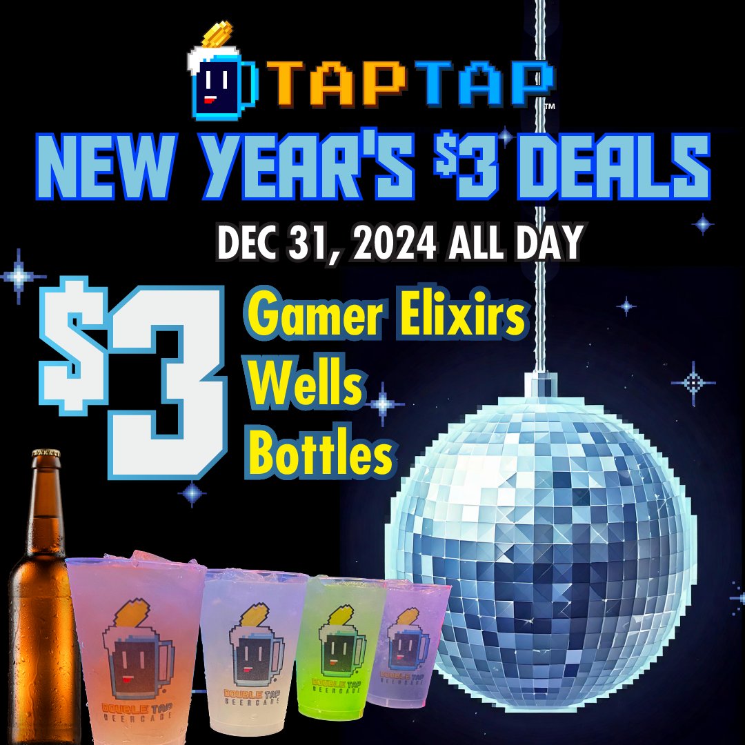 taptapiowacity's tweet photo. All Day NYE Specials!🍺 Drink. 🍕Eat. 🎉Play into 2025!
$3 Gamer Elixers, Wells and Bottles! 
•
•
•
•
#nye2025 #taptapiowacity #iowacity #iowacityiowa #downtowniowacity #iowacitypedmall https://t.co/9MZja6RxRA