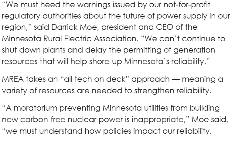walkerorenstein's tweet photo. Minnesota's rural electric association is using this report to call for an end to Minnesota's moratorium on new nuclear plants. From their statement: https://t.co/X7SB6LMRSc