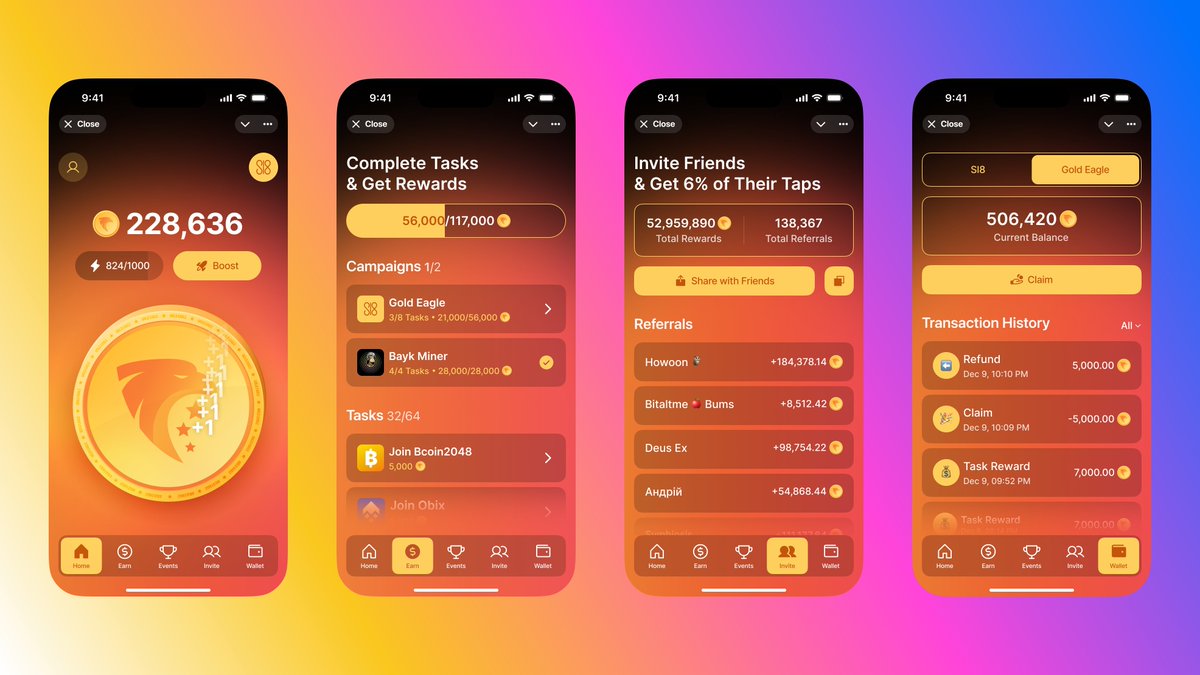 cassator's tweet photo. New design for our Gold Eagle mining app is coming soon 🔥 looks good? Let us know! 

Payouts from the Gold Eagle prize pool (HUGE amount of 100,000,000 $SSLX) will start since 25th December ⚡️ We remind you that the more you have mined and claimed STARDUST in Gold Eagle - the more payouts you will get from the prize pool! 

In order to mine STARDUST more and faster - buy boosts in Gold Eagle!

Join Gold Eagle here: 
https://t.co/A06HLJRfwg