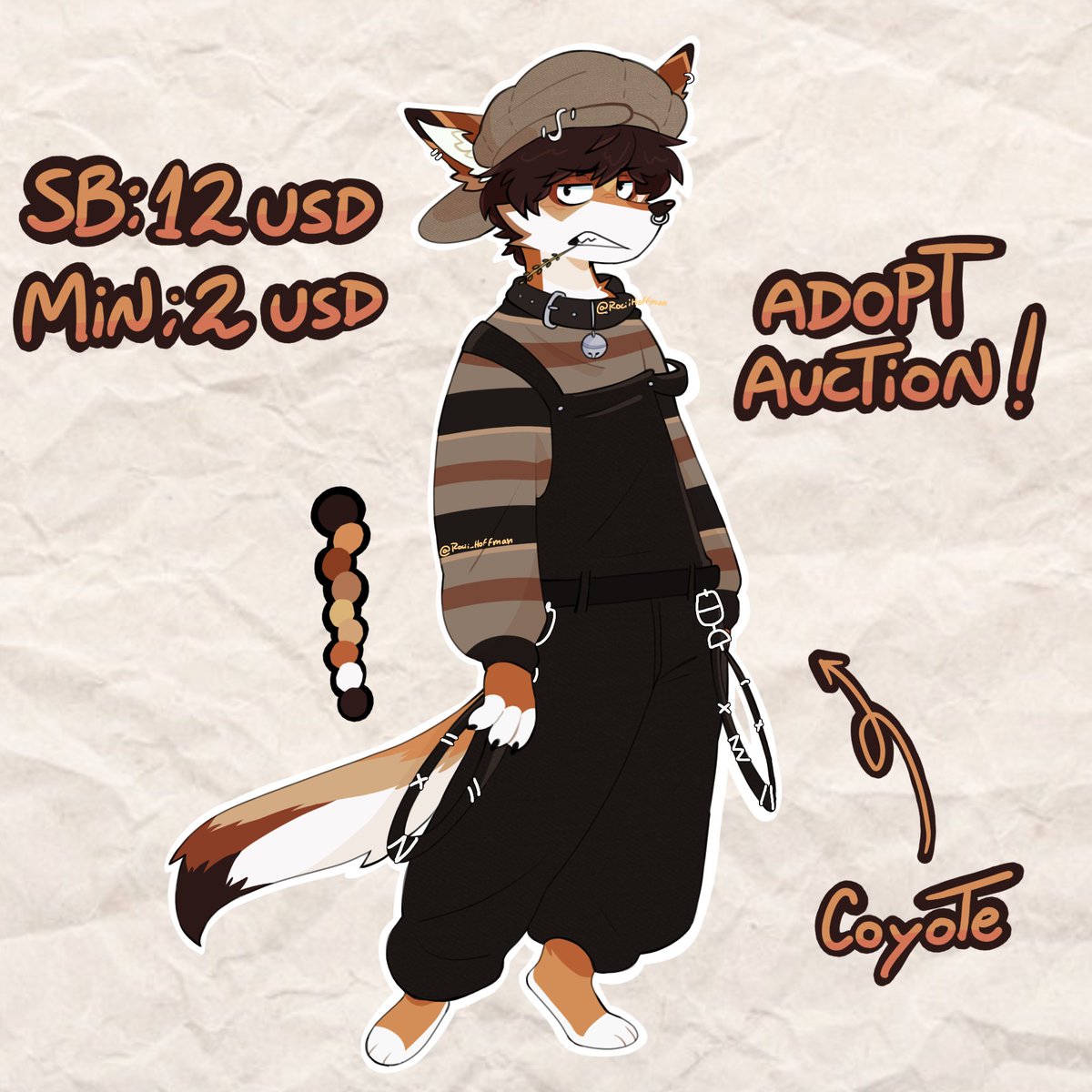 Hello, this time I bring you a new adopt and it is a coyote which is up for auction!
If you are interested in it, you can bid here^^ ych.commishes.com/auction/show/3…