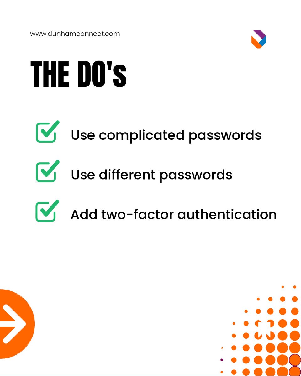 TheDunhamGroup's tweet image. Passwords are the least secure and most often compromised method of security. Here are some quick and easy methods to implement that’ll help protect yourself online. 

Contact us for all your Web and IT needs. Visit our website: dunhamconnect.com 
.
 #Hamiltontechsupport