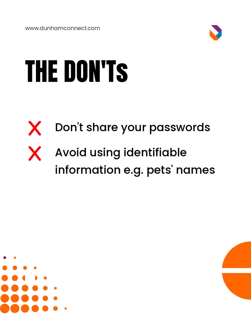 TheDunhamGroup's tweet image. Passwords are the least secure and most often compromised method of security. Here are some quick and easy methods to implement that’ll help protect yourself online. 

Contact us for all your Web and IT needs. Visit our website: dunhamconnect.com 
.
 #Hamiltontechsupport