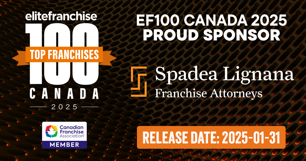 EliteFranCanada's tweet photo. 🎉 We’re proud to have @SpadeaLaw as a sponsor of the Elite Franchise Top 100 Awards Canada! Their decades of expertise in franchise law have made them a trusted partner for entrepreneurs and franchisors.
#EF100CA #FranchiseLaw #FranchiseSuccess https://t.co/cLjweLuQ6K