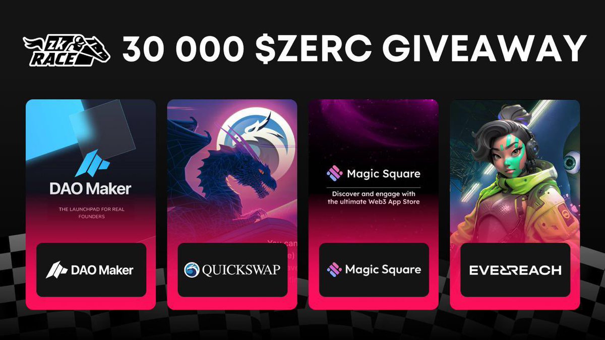 zkRace (@zk_race) on Twitter photo 💸30,000 $ZERC GIVEAWAY!💸
Featuring our dear partners <a href="/daomaker/">DAO Maker</a>, <a href="/QuickswapDEX/">QuickSwap 🐲 DragonFi 2.0</a>, <a href="/MagicSquareio/">Magic Square</a> & <a href="/EverreachLabs/">Everreach Labs</a> 🚀
TO WIN:
1️⃣Follow <a href="/zk_Race/">zkRace</a>, <a href="/daomaker/">DAO Maker</a>, <a href="/QuickswapDEX/">QuickSwap 🐲 DragonFi 2.0</a>, <a href="/MagicSquareio/">Magic Square</a> & <a href="/EverreachLabs/">Everreach Labs</a>
2️⃣Like & retweet
3️⃣Tag 3 friends and share a screenshot of your 💸30,000 $ZERC GIVEAWAY!💸
Featuring our dear partners <a href="/daomaker/">DAO Maker</a>, <a href="/QuickswapDEX/">QuickSwap 🐲 DragonFi 2.0</a>, <a href="/MagicSquareio/">Magic Square</a> & <a href="/EverreachLabs/">Everreach Labs</a> 🚀
TO WIN:
1️⃣Follow <a href="/zk_Race/">zkRace</a>, <a href="/daomaker/">DAO Maker</a>, <a href="/QuickswapDEX/">QuickSwap 🐲 DragonFi 2.0</a>, <a href="/MagicSquareio/">Magic Square</a> & <a href="/EverreachLabs/">Everreach Labs</a>
2️⃣Like & retweet
3️⃣Tag 3 friends and share a screenshot of your
