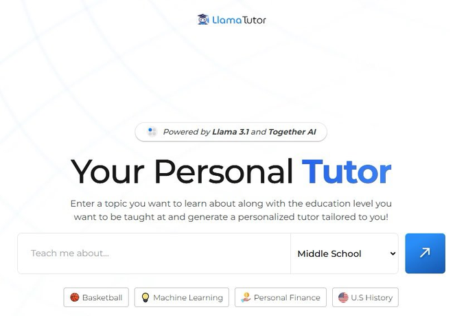 🌐موقع علمي كنز  معلم خاص بك  قادر على الإجابة على أسئلتك في أي مستوى من المعرفة ما عليك سوى إدخال أي موضوع  يمكن لـ Llama إنشاء مجموعة متنوعة من الاختبارات والتمارين لك والأفضل من ذلك كله أن هذا المعلم مجاني تمامًا للاستخدام  

الرابط: llamatutor.together.ai

#ماجستير #دكتوراه