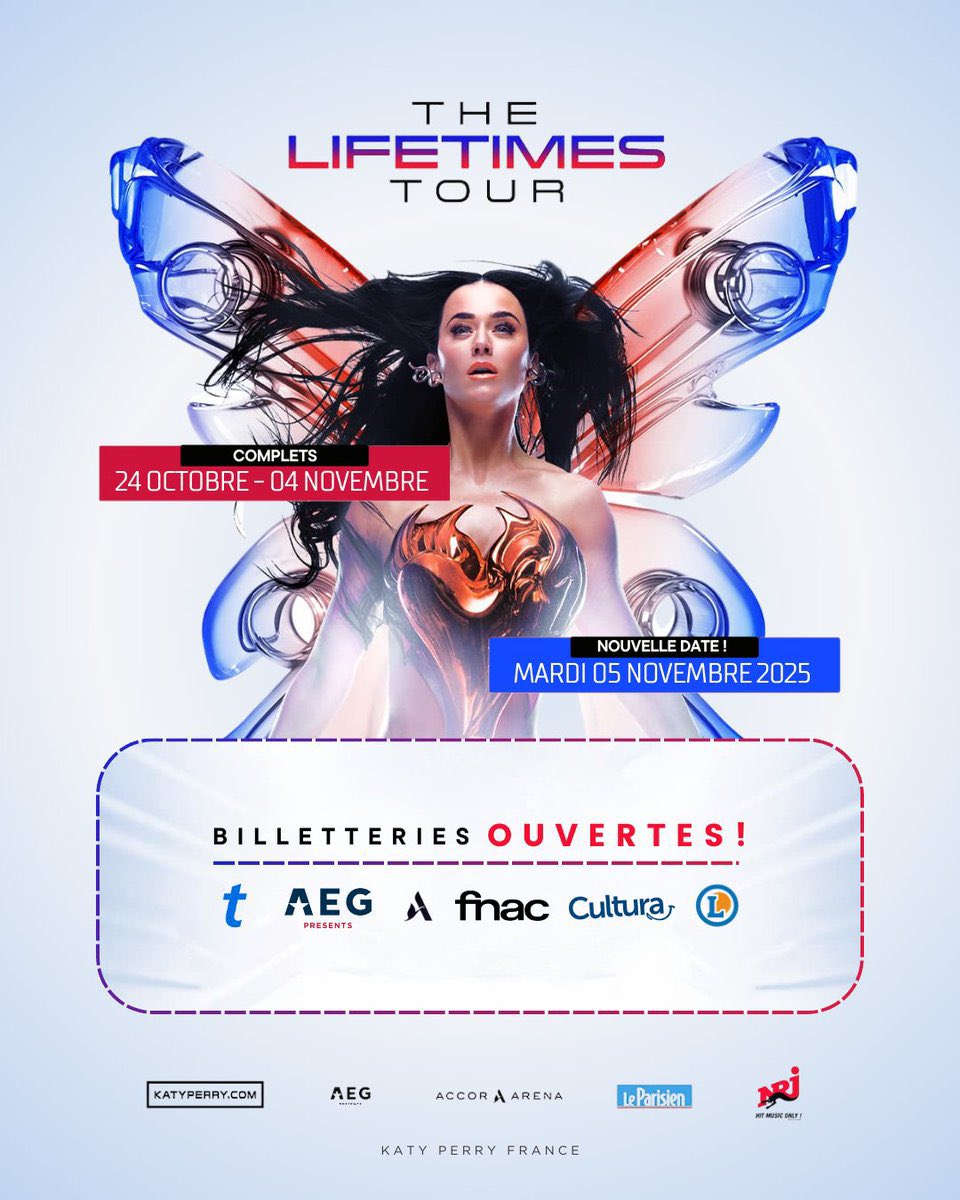Vends places pour #KatyPerry le 5 novembre 2025 en catégorie 1 si ça intéresse quelqu’un mp
#Paris #Concert #AccorArena #TheLifeTimesTour