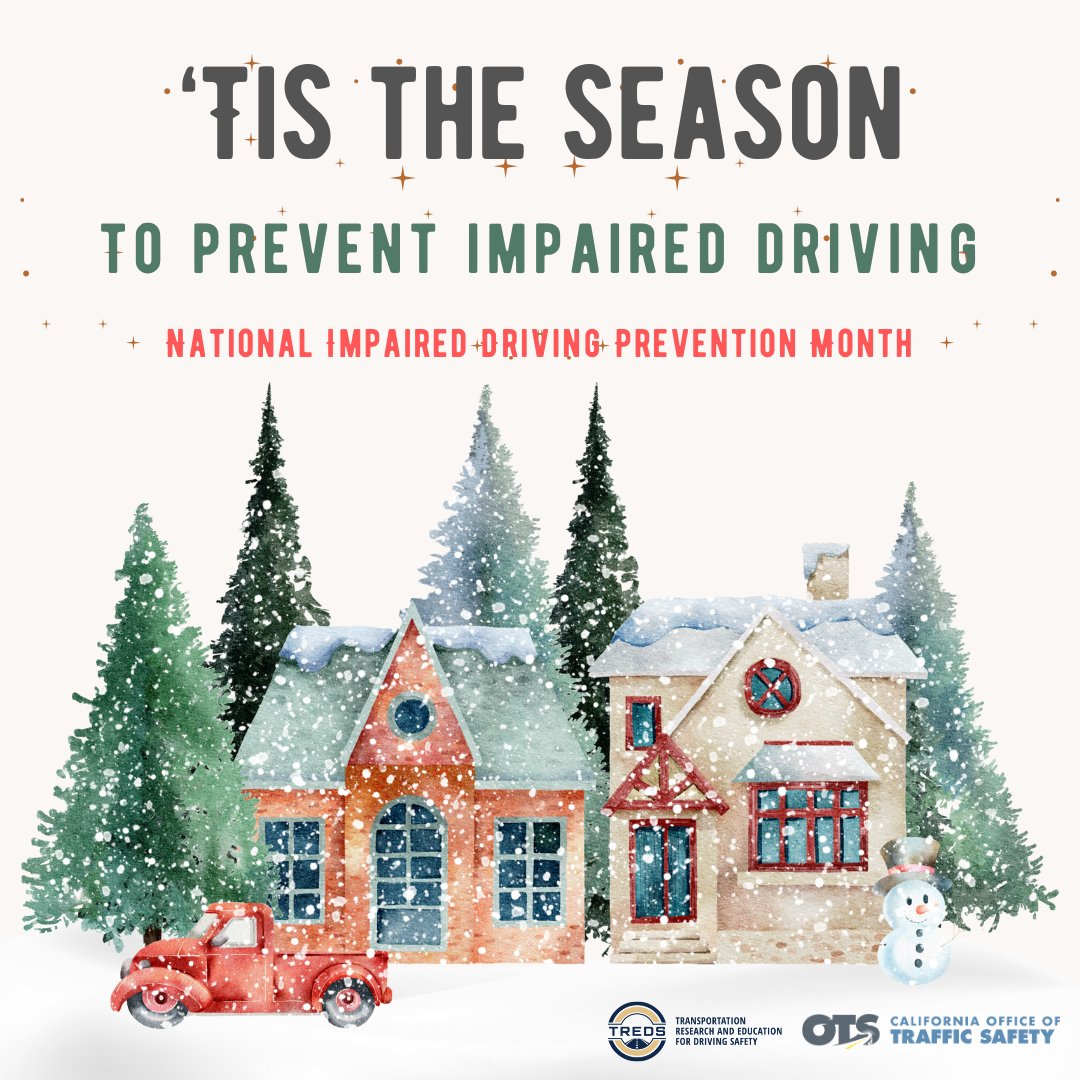 TREDS (@ucsandiegotreds) on Twitter photo The holiday season brings joy & celebration, but itās also a time when crashes due to impaired driving increase. Help keep the holidays merry, bright, and safe! Plan ahead, designate a sober driver or use rideshare. If someone has been drinking, donāt let them drive! <a href="/GoSafelyCA/">Go Safely!</a> The holiday season brings joy & celebration, but itās also a time when crashes due to impaired driving increase. Help keep the holidays merry, bright, and safe! Plan ahead, designate a sober driver or use rideshare. If someone has been drinking, donāt let them drive! <a href="/GoSafelyCA/">Go Safely!</a>