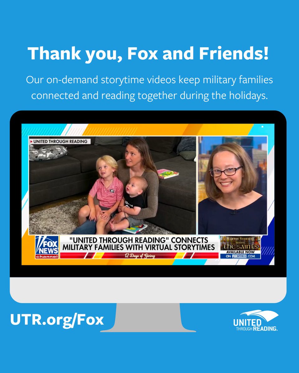 United Through Reading (@utr4military) on Twitter photo Thank you, <a href="/ainsleyearhardt/">Ainsley Earhardt</a> and <a href="/foxandfriends/">FOX & Friends</a>, for having us back to share the importance of storytime moments for military families, especially during the holidays! Support our work today at UTR.org/Fox. Just $25 keeps one family reading together every day. Thank you, <a href="/ainsleyearhardt/">Ainsley Earhardt</a> and <a href="/foxandfriends/">FOX & Friends</a>, for having us back to share the importance of storytime moments for military families, especially during the holidays! Support our work today at UTR.org/Fox. Just $25 keeps one family reading together every day.