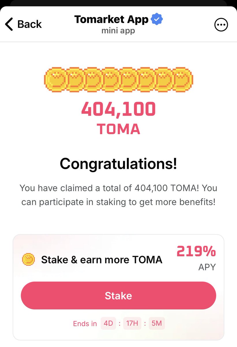 Technicalcammy's tweet photo. received just 404,100 $toma from the tomarket listing season airdrop #tomarket
#TOMA #Airdrop
How many did y’all got? https://t.co/nReqiSJs2P
