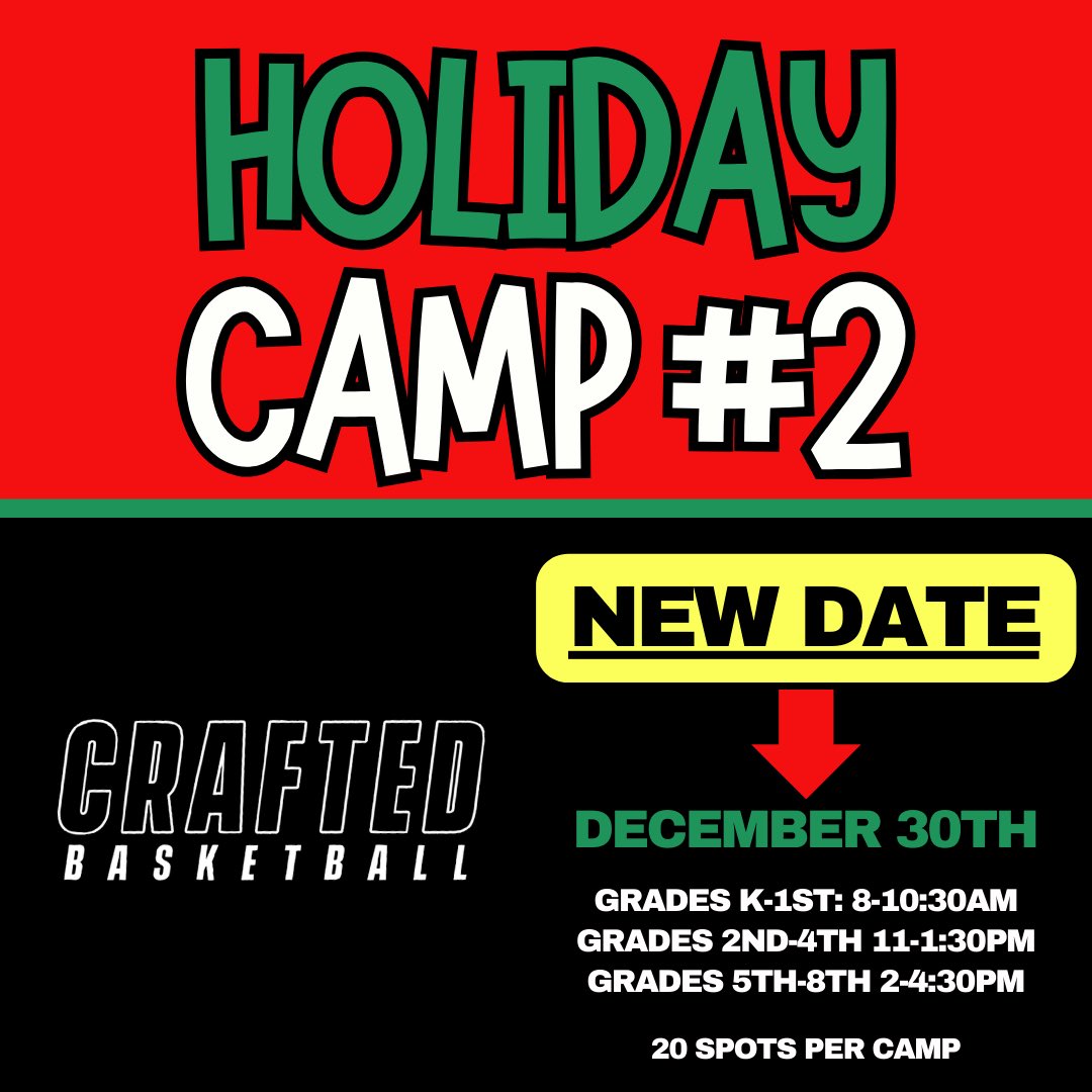 Check out Crafted Basketball’s &amp; Crafted JumpShot’s Holiday Break Camps! 

Register at craftedbasketball.com