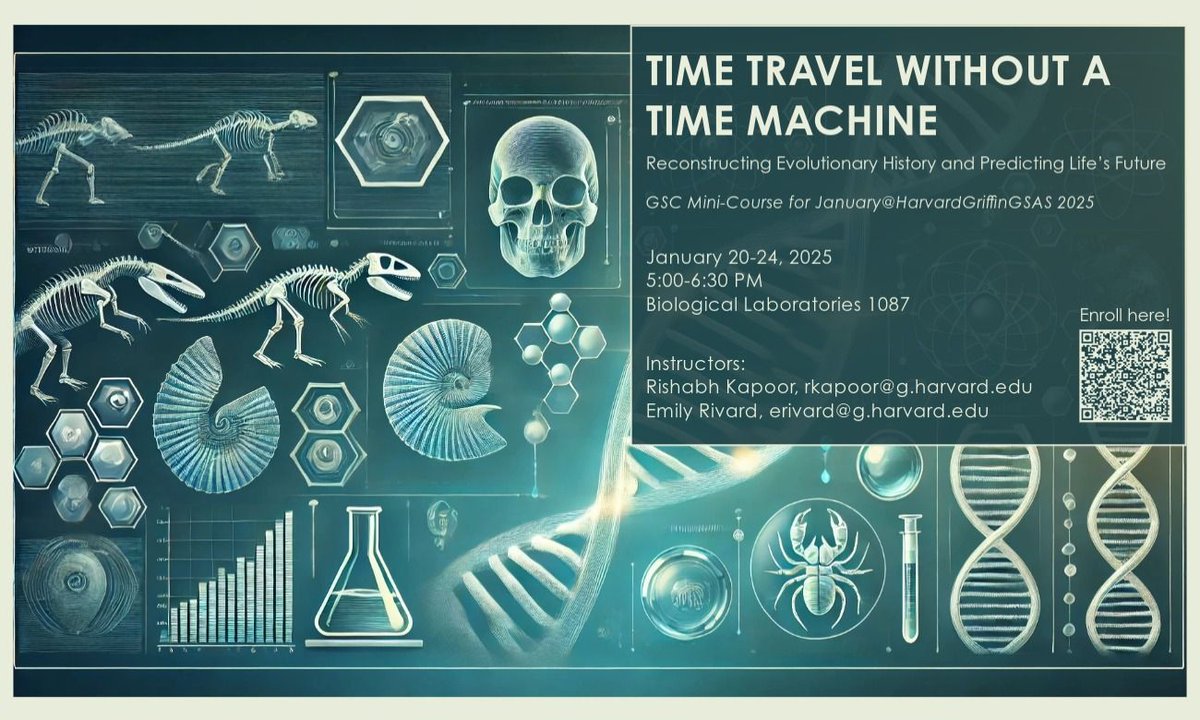 January 20th-24th, join the GSC mini-course: Time Travel without a Time Machine: Reconstructing Evolutionary History and Predicting Life’s Future.

Learn more via engage.gsas.harvard.edu/event/10779403.

#JanuaryatHarvardGriffinGSAS #FindYourCenter
@harvardgsas @harvardgraduatecouncil