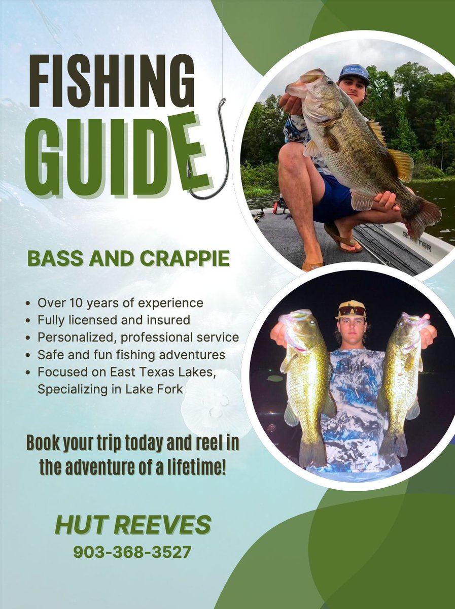 LifeandLandMag's tweet photo. 🎣 Ready to Reel in the Big Catch? 🎣

Whether you're a seasoned angler or just getting started, Hut Reeves is here to guide you on the ultimate bass and crappie fishing adventure!

📞 Call Hut Reeves at 903-368-3527 to schedule your trip now!
👉 Share this post with your buddies https://t.co/luGy7PIcy8