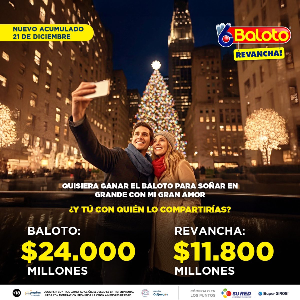 Baloto_Colombia's tweet photo. ¿Te imaginas ganar el Baloto y cumplir sueños con esa persona especial? 🎄👌🏻 Juega en https://t.co/WZW1FAmtrd o en puntos Su Red y SuperGIROS, ¡y empieza a vivir en grande! ⚡️
.
.
.
#Baloto #BalotoColombia #Coljuegos #SorteoColombia #BalotoRevancha #Sorteo #Ingresos #Ganancia https://t.co/7CGZHxNUhf