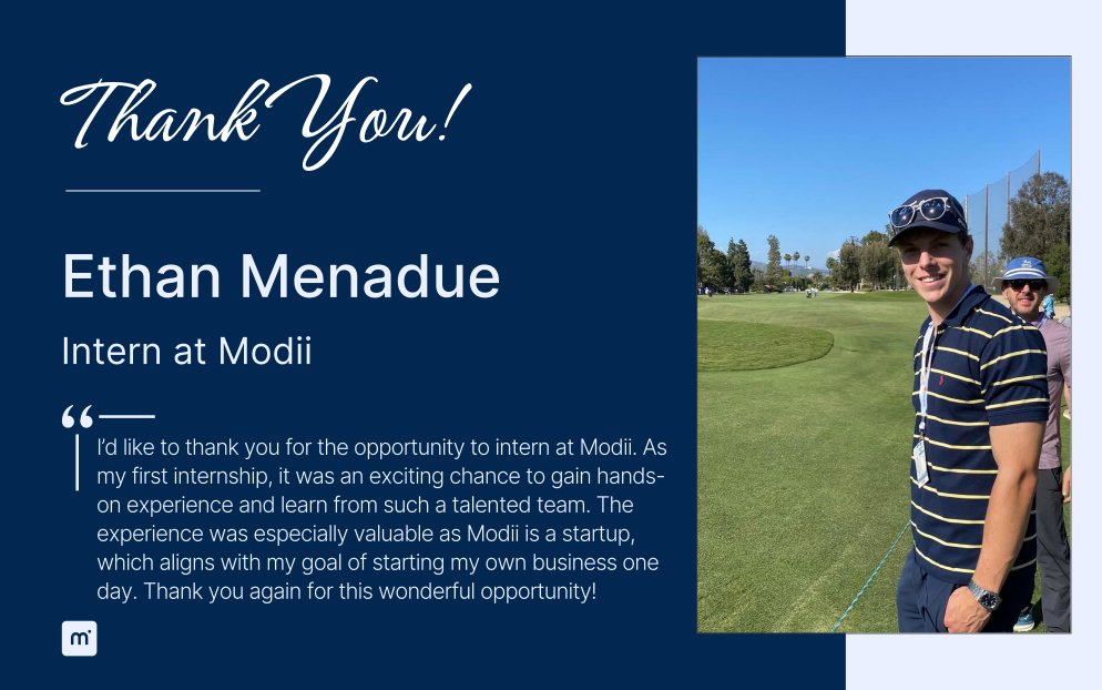 ModiiCo's tweet image. We sincerely thank Ethan Menadue, who for the past couple of months has been working as an Intern, in various areas, including mapping projects, partnerships, marketing, data reconstruction, and more. 
We’re so grateful for his hard work and dedication during his time at Modii!
