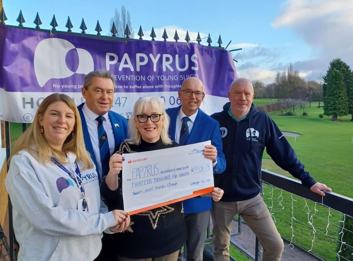 Today Mike joined Vicky from PAPYRUS at Withington Golf Club to collect a donation of over £13,000!
Thank you to all the members at the club for this superb fundraising effort. The funds will help PAPYRUS continue the lifesaving work they deliver every day #suicideprevention