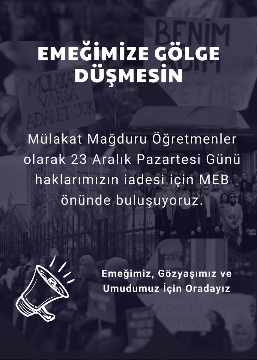 Bu süreç çok uzadı, çok mağdur edildik. Sayın Yusuf Tekin, sizden ricamız, bizzat oradaki öğretmenlerle görüşmeniz ve akabinde  mağduriyetlerimizin giderilmesi konusunda adımlar atmanızdır.
<a href="/Yusuf__Tekin/">Yusuf Tekin</a>
#MülakatMağdurlarıBakanlıkta